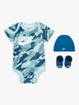 Nike Baby Logo Bodysuit, Hat & Booties, 3 Piece Set, Blue