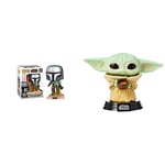 Funko POP Vinyls Star Wars : The Mandalorian Mando Flying With Jet Display Stand Holding Baby Yoda In His Arms Pack Collectible Toy & 49933 POP Star Wars: Mandalorian-The Child w/cup Collectible Toy