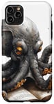 Coque pour iPhone 11 Pro Max Mignon anime pieuvre noire lisant un livre de bibliothèque Deep Sea #9