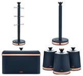 TOWER Midnight Blue Rose Gold Cavaletto Bread Bin Canisters Towel Pole Mug Tree