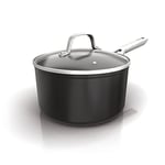 Ninja ZEROSTICK Essentials Cookware 20cm Saucepan with Glass Lid, Non-Stick, Long Lasting, Forged Aluminium, Induction Compatible, Oven Safe to 260°C, Black C10220UK