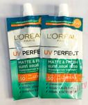 2x Loreal Paris UV Perfect Matte Freash SPF50 PA+++ Sun Protection Travel 7ml