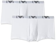 Emporio Armani Men's Stretch 2-pack Trunk Boxer Shorts, White, M UK