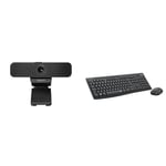 Logitech C925-E Business Webcam, HD 1080p/30fps Video Calling, Light Correction, Autofocus & MK295 Silent Wireless Mouse & Keyboard Combo with SilentTouch Technology