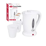 0.5 LTR Dual 240V Small Electric Travel Kettle + 2 Cups in White Colour