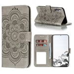 Samsung Galaxy S21 - Mandala Läder Fodral - Grå Grey Grå