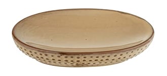 WENKO Porte-savon Bellante, coupelle à savon pour savons à la pièce au design extravagant, en céramique haute qualité à la surface émaillée avec de petits points, 13,4 x 2,5 x 9,5 cm, sable