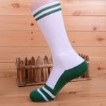Quanyou Lot de 3 paires de chaussettes de basket-ball pour homme et femme Motif rayures Blanc et vert 40-45 m
