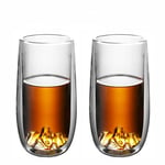 2PCS Tea Cups Sets 280 ML Double Walled Coffee Glass Mugs Insulated Thermo Glass Heat Resistant Cups for Hot Drink Assam Tea Coffee Water Milk Cool Drink Juice Cocktail Beer