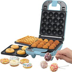 Giles & Posner EK4943GSBLUN 3-in-1 Mini Treat Maker – Doughnuts, Cake Pops, Waffle Iron Machine, Non-Stick Removable Cooking Plates, Easy Clean, Compact, Children’s Baking, Sorbet, Pastel Blue, 650 W