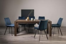 Bentley Designs Turin Dark Oak 6-10 Seater Extending Dining Table with 8 Fontana Blue Velvet Chairs