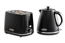 Daewoo SDA2679 Stirling Collection, 1.7L Pyramid Kettle with Matching 2 Slice Toaster, Safety Features, Easy Cleaning, Cohesive Kitchen Set, Stainless Steel, Black