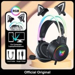 Black with Cat Ear ONIKUMA-Casque supra-auriculaire X15 Pro, casque de jeu, écouteurs filaires à suppression, oreilles de chat rose, lumière RVB avec micro, PC, PS4 ""Nipseyteko