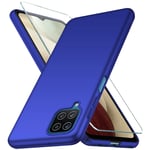 YIIWAY Samsung Galaxy A12 / Galaxy M12 Case + Tempered Glass Screen Protector, Blue Ultra Slim Case Hard Cover Shell for Galaxy A12 / Galaxy M12 YW42093