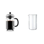 BODUM Chambord 12 Cup French Press Coffee Maker, Chrome, 1.5 l, 51 oz & 1508 Replacement Glass, 8 Cups, 1.0 L, 34 oz, Diameter 9.6 cm, H 18 cm