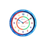 Wall Clock Blue Plastic 25cm Time-Teacher Dial Silent Sweep Second Hand Ravel