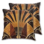 Cushion Cover Art Nouveau Art Deco Vintage elegant chic pattern gold wood black bronze silver beige Set of 2 Square Throw Pillow Case Sham Home for Sofa Chair Couch/Bedroom Decorative Pillowcases