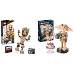 LEGO Marvel I am Groot Buildable Toy, Guardians of the Galaxy 2 Set Featuring a Collectable Baby & 76421 Harry Potter Dobby the House-Elf Set, Movable Iconic Figure Model, Toy or Bedroom