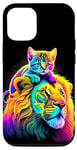 Coque pour iPhone 12/12 Pro Chat tigré mignon avec moustaches et un lion coloré amoureux des chats