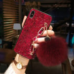 Phone Case IBHT Fox Hair Ball Glitter Phone Case For IPhone 11 Pro X XR XS Max Silica Gel Phone Cover For IPhone 7 8 6s Plus 1 (Color : Red, Material : For iphone XS MaX)