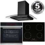 60cm Black Touch Control Pyrolytic Single Fan Oven, Induction Hob & Curved Hood