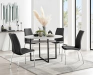 Adley Grey Concrete Effect Round Dining Table & 4 Isco Faux Leather Chairs