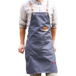 Cotton Apron for Men Women, Chef BBQ Grill Work Shop Aprons with Adjustable Strap + Quick Release Buckle, Professional Cooking Apron,Gray