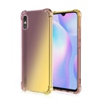 HAOTIAN Case for Xiaomi Redmi 9AT / Redmi 9A Case, Gradient Color Ultra-Slim Crystal Clear Anti Smudge Silicone Soft Shockproof TPU + Reinforced Corners Protection Phone Cover (Black/Gold)