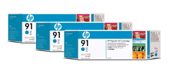 HP 91 3-pack 775-ml Cyan DesignJet Pigment Ink Cartridges blekkpatron 1 stykker Original