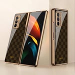 Case for Samsung Galaxy Z Fold2 5G Cases Ultra-Thin PC + 9H Tempered Glass Phone Cover for Samsung Galaxy Z Fold2 5G, Chess grid Brown