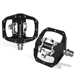 BUCKLOS SPD Pedals PD-M680 MTB Mountain Bike Clip in Dual Sided Pedals - Road Bike Spin Bike Flat & Clipless Sealed Bearing Bicycle Pedal Compatible with Shimano SPD Cleats (9/16" Aluminum Black)
