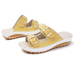 YCKZZR Beach Ladies Summer Platform Casual Female Flip Flops Womens Flat Slide Sandals with Arch Support 2 Strap Adjustable Buckle Slip on Slides Shoes Non Slip Rubber Sole,Yellow,39