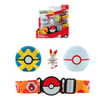 Pokémon Bandai Ceinture Clip 'N' Go - 1 Ceinture, 1 Quick Ball, 1 Premier Ball et 1 Figurine 5 cm Flambino (Scorbunny) - Accessoire pour se déguiser en Dresseur JW2716