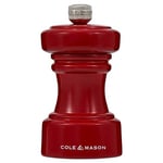 Cole & Mason H233070 Hoxton Red Gloss Pepper Mill, Precision+ Carbon Mechanism, Compact Pepper Grinder with Adjustable Grind, Beech Wood, 104mm, Seasoning Mill, Lifetime Mechanism Guarantee