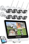 ZOSI 3MP Wireless CCTV Camera System with 12.5"Monitor, 8CH 2K NVR with 8Pcs 3MP