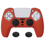 eXtremeRate PlayVital Samurai Edition Passion Red Anti-Slip Controller Silicone Skin for ps5, Ergonomic Soft Rubber Protective Case for ps5 Controller with Black Thumb Stick Caps