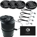 CamKix Lens Cap Bundle - 4 Snap-on Lens Caps for DSLR Cameras including Nikon, Canon, Sony - 4 Lens Cap Keepers / 1 CamKix Microfiber Cleaning Cloth included (72MM)