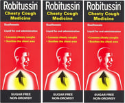 3 X Robitussin Chesty Cough Sugar Free Medicine 100ml