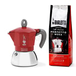 Bialetti Moka Induction 2 Cup with Coffee - Espresso Maker - Aluminium - Red