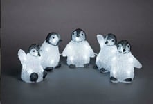 ICE WHITE LED Acrylic Penguins 5 Piece Set Christmas. OUTDOOR / INDOOR Cute