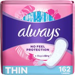 Always Thin Daily Panty Liners for Women, Light 162 count (Pack of 1), White