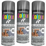 3 x 250ml Grey Primer Aerosol Auto Spray Paint Gloss Lacquer Plastic Wood 7135