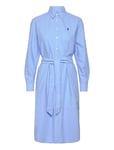 Belted Cotton Oxford Shirtdress Knälång Klänning Blue Polo Ralph Lauren