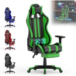 LARS360 Fauteuil Gamer Chaise d'ordinateur avec repose-pieds, support lombaire et appui-tête amovible, ergonomique, réglable (Vert)