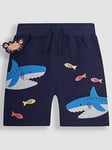 JoJo Maman Bebe Boys Shark Applique Pet In Pocket Shorts - Navy, Navy, Size 6-7 Years