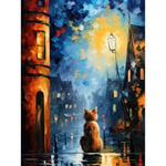 Artery8 A Street Cat Named Desire Palette Knife Oil Painting Ginger Cat Village Night Large Wall Art Poster Print Thick Paper 18X24 Inch