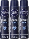 Nivea Men Cool Kick Anti-Perspirant Deodorant Spray, 250ml  x 3