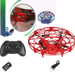 Hand Operated Mini Drone, Quad Induction Levitation UFO Drone, 360° Indoor Drone, Blue, Flying Toys for Kids and Adults with 360° Rotating and Shinning LED Lights,red colorful lights