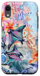 Coque pour iPhone XR Pretty Sea Life Manta Ray Corail Coquillage Floral Sea Aquarelle