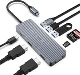 Adaptateur USB C 9 en 1 Triple écran, pour Mac Pro/Air, Station d'accueil 2 x HDMI/VGA, Rapide pour Dell, Surface, HP, Lenovo, appareils de Type C (SD/TF+USB A 3.0/2.0 + PD Chargement)
